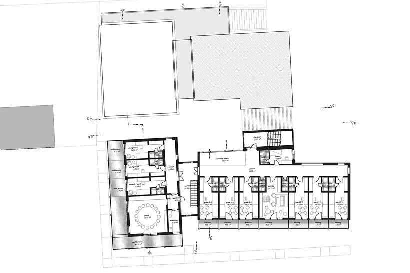 Grundriss OG: … unten Heim und Internat